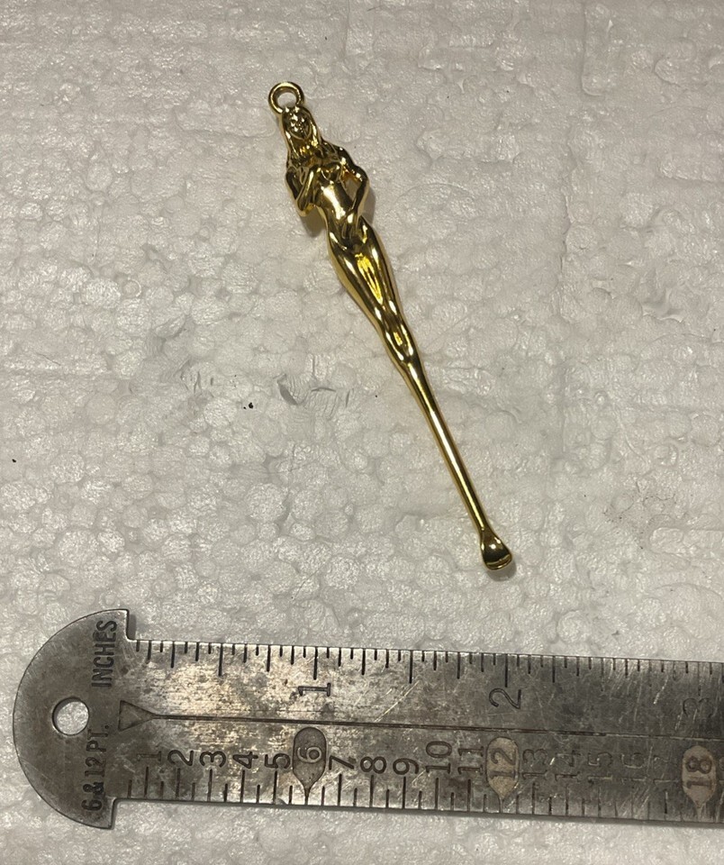 Figural Nude Woman 3” Mini Snuf Spoon Tool Pendant Vintage Retro Design Gold Item image 5