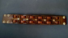 Brown Leather 1.5 Inch Wide Cuff Bracelet with Steel Nails Adjustable - £12.47 GBP+