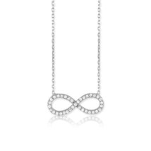 Sterling Silver Infinity CZ Necklace - Rhodium - £31.88 GBP