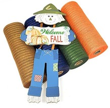 Harvest Pumpkin Scarecrow 10" Deco Mesh Wreath Kit with 4 Mesh Rolls and Welcome - $36.21