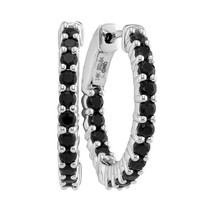 14kt White Gold Womens Round Natural Black Sapphire Hoop Earrings 1-7/8 Cttw - £642.17 GBP