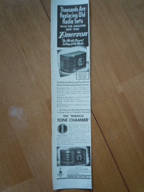 Vintage Emerson One Chamber Radio Small Print Magazine Ads 1937 - $3.99