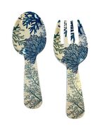 Nicole Miller Coral Salad Servers Set Blue Coastal Serving Spoon Fork 11” - $16.20
