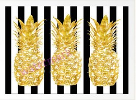 Gold Pineapples On Black And White Striped Background Publicity Photo - £6.45 GBP