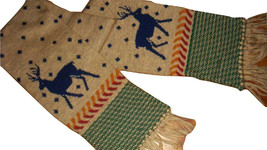 Boston Trader Wool Fair Isle Deer Unisex Scarf Thick Fringed 74&quot; X 10&quot; - £15.66 GBP