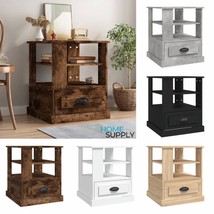 Modern Wooden Square Shaped Side End Sofa Table With Storage Drawer &amp; Shelf Unit - £49.31 GBP+