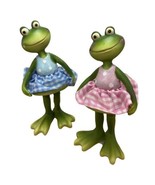 Spring Frogs in Pink and Blue Gingham Figurines Set of 2 Assort 7.25 inc... - $19.64