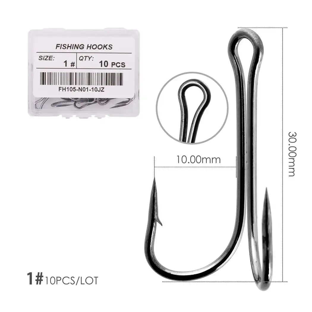 10pcs/Box Double Fishing Hooks High Carbon Steel Barbed Fishhook For Soft Worm L - £25.42 GBP