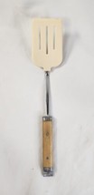 Vintage Plastic Unique Wooden Handled Ivory Colored 12&quot; Spatula - £11.18 GBP