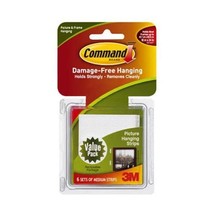 White 6 Sets/Pkg Command Medium Picture Hanging Strips 3M 17204  - £14.52 GBP