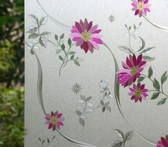 2 Rolls 17.7&quot; 78.7&quot; Window Film for Privacy Purple Chrysanthemum Pattern... - $33.69