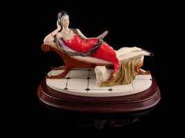 Vintage large Art Deco statue - lady in red - flapper with cat figurine - chaise - $165.00