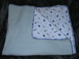 VINTAGE Gymboree Swimmers Cotton Baby Boy Stripe Turtle Blanket Blue Green White - £63.28 GBP