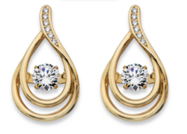 Round Cz Motion Cz Double Teardrop Gp Earrings 14K Gold Sterling Silver - £142.97 GBP