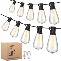 100FT Outdoor String Lights with Edison Shatterproof Bulbs, 2700K Lumens Bright  - £23.86 GBP