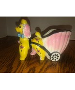 Cute Vintage Planter-Yellow Flowered POODLE Pulling Cart 6&quot; Long - £15.40 GBP