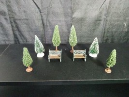 Department 56 Park Bench set &amp; 6 Trees for lighted Christmas Village Accessories - £12.52 GBP