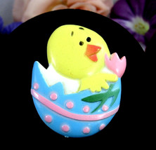 Chick In Easter Egg Colorful Vintage Pin Sign Patroller Norcross Brooch Plastic - £15.07 GBP