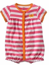 CARTER&#39;S GIRLS 1PC BUTTERFLY PINK STRIPE ORANGE CREEPER COVERALL 6M NWT - £6.36 GBP