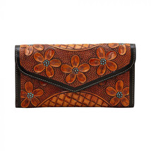 Myra Bag #5785 Hand Tooled Leather 8.25&quot;x4.5&quot; Wallet~Many Card Slots~Ins... - £38.54 GBP