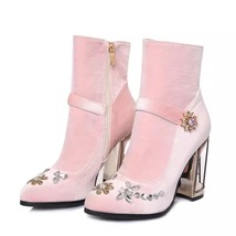 black rhinestone flower women boots for wedding retro ladies ankle boots bird ca - £93.86 GBP