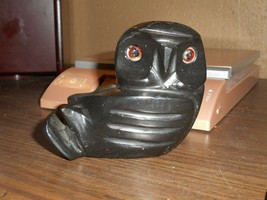 OBSIDEAN STONE OWL FIGURINE 3 1/4 INCH HAND CARVED BLACK - £40.03 GBP
