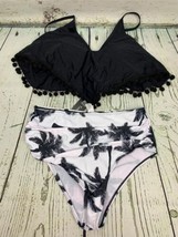 High Waisted Bikini Swimsuit for Women Flounce Pom Pom Trim Bathing XL - £19.19 GBP