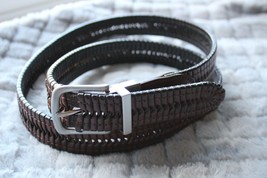 Men&#39;s Leather Braided Brown Belt Silver Tone Buckle ~42~ - £7.43 GBP