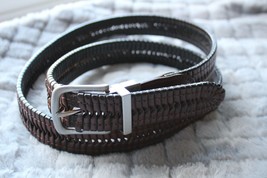 Men&#39;s Leather Braided Brown Belt Silver Tone Buckle ~42~ - $176.89 MXN