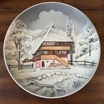 Vintage 9&quot; W. Germany Majolica 3D Wall Plate Plaque Winter Farm Scene 2558 - £35.60 GBP