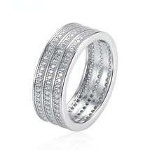 Women&#39;s 925 Sterling Silver Crystal Wide Ring Full Shining Simulated Diamond Per - £20.16 GBP