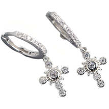 Anyco Earrings Sterling Silver Luxury Pave Crystal Zircon Ethnic Cross Gothic - £22.43 GBP