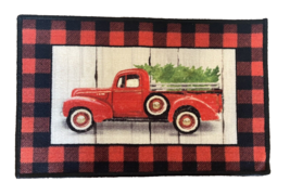 Buffalo Plaid  Christmas Rug Kitchen Bathroom Any Room Red Truck Tree 17 X 27 In - £15.78 GBP