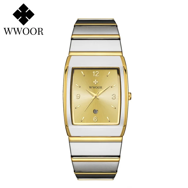 Man&#39;s Square Watch For Men with Automatic Date Luxury Stainless Steel Gold Mens  - £14.12 GBP