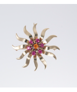 Vintage 10K Yellow Gold Pendant / Brooch Mandarin Garnet Ruby Fine Sun P... - $760.43 CAD