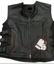 Swat Style Perforated Leather Vest Men Motorcycle Biker Tactical Conceal... - £71.94 GBP