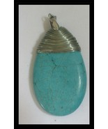 18k White Gold Plated Turqoise Wire Wrapped Teardrop Pendant 2-1/2&quot;  P001 - $40.69 CAD