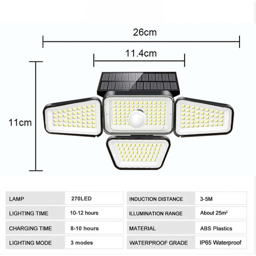182 LED Solar led light outdoor solar spotlight with 4 head PIR Motion Sensor li - £180.38 GBP