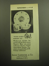 1958 Julius Garfinckel Wedgwood Peter Rabbit Nursery Set Advertisement - £15.01 GBP