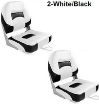 Boat Seats 2 Folding Low Back White &amp; Black UV Treated Marine Grade Vinyl New - £124.48 GBP