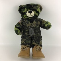 Build A Bear Military Camo 16&quot; Teddy Bear Plush Camouflage Dog Tag Boots Uniform - £42.63 GBP