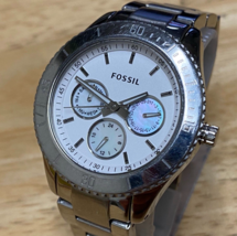 Fossil ES-3052 Lady 50m Silver Steel Analog Quartz Watch~Day Date~New Battery - £20.49 GBP