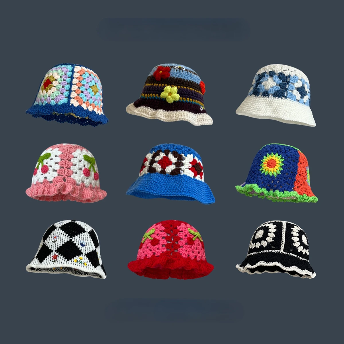 Handmade Crochet Flower Bucket Hat for Girls Korean Hot Travel Beach Panama Caps - £13.45 GBP