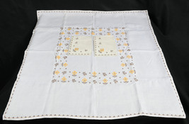 Vintage Off White Tablecloth &amp; 4 Napkins, Gold &amp; Brown Stitched Floral P... - £31.34 GBP