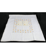Vintage Off White Tablecloth &amp; 4 Napkins, Gold &amp; Brown Stitched Floral P... - $55.48 CAD