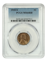 1910-S 1C PCGS MS64RB - £222.64 GBP