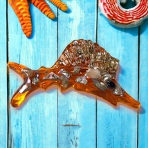 Vtg Orange Lucite Abalone Shell Marlin/Swordfish Mid-Century Modern Wall Hanging - £20.24 GBP