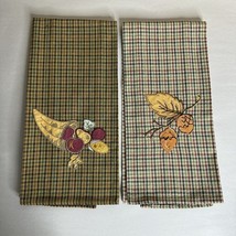 Vintage Kitchen Dish Towel Fall Plaid Holiday Thanksgiving Embroidered - $184.37 MXN
