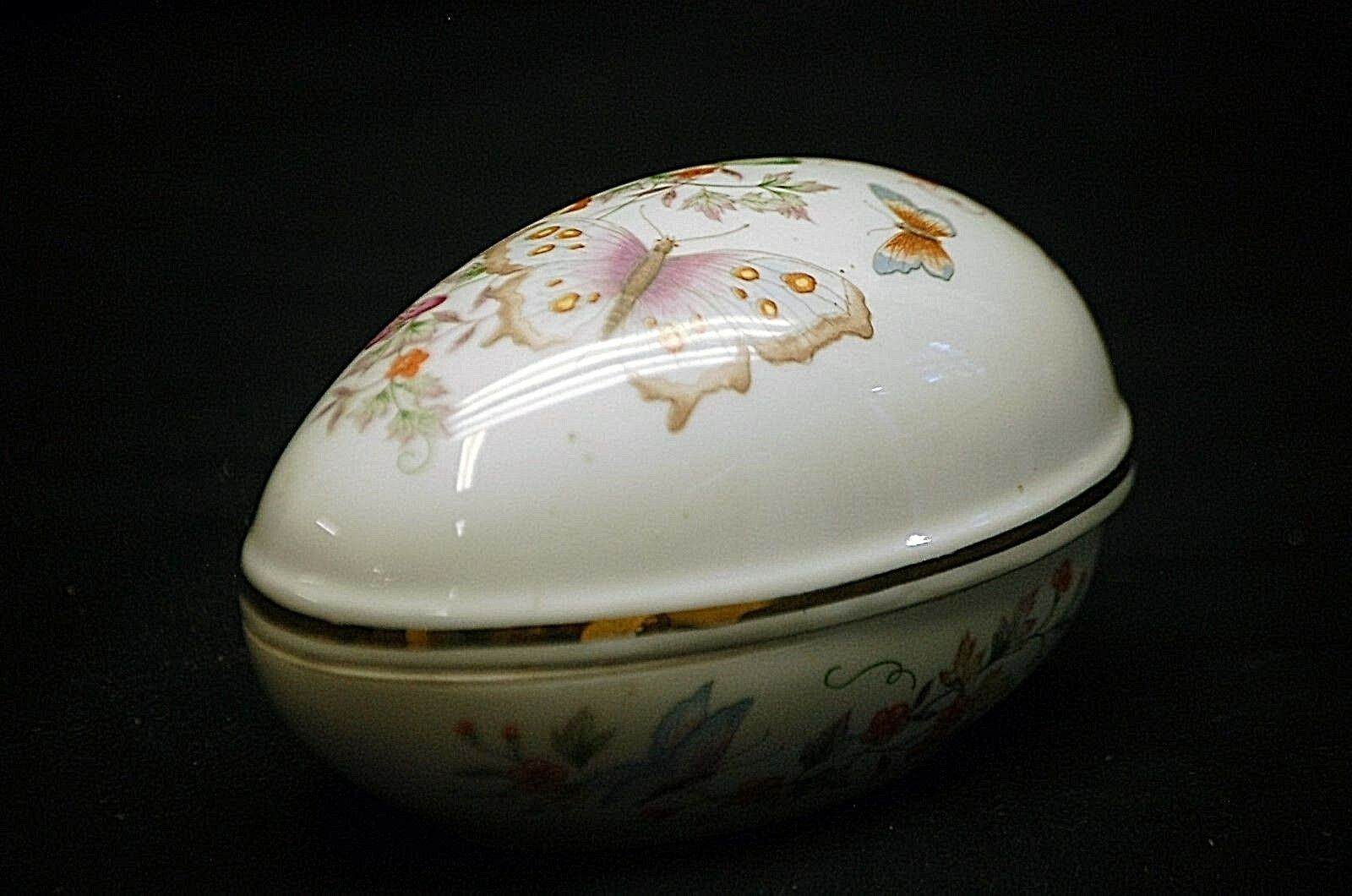 Primary image for Vintage Avon 1974 Fine Porcelain Butterfly Egg Trinket Box w 22K Gold Trim Japan