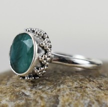 925 Sterling Silver Emerald Sz 2-14 Oval Handmade Wedding Ring Women GRS-1447 - £33.33 GBP+